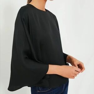 Tuckernuck Selma Cape Blouse M NWT Black Satin Sleeve Draped Top